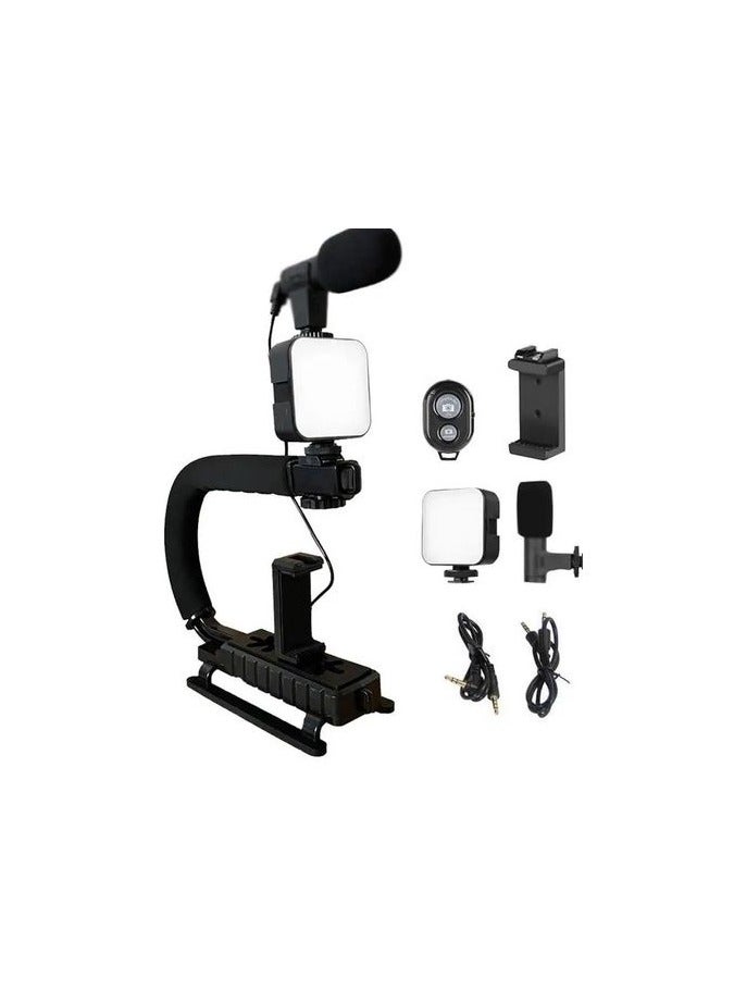 PK-777 Video Making Kit for Cameras and Cell Phones | Includes Tripod, Microphone, LED Light, Universal Smartphone Mount, and Remote Control | All-in-One Content Creation Kit for Vloggers, Streamers, and Photographers - Black