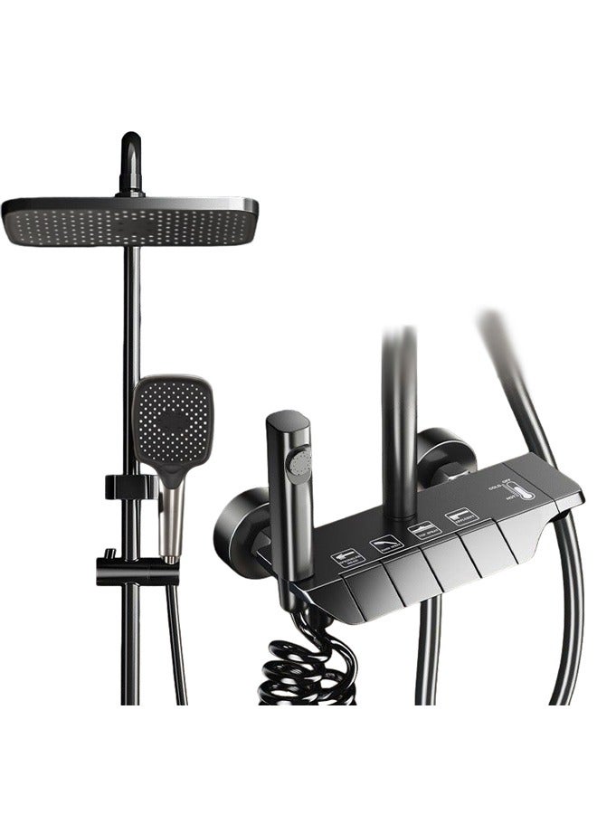 DURKU Shower System Thermostatic, 4-Function Piano Key Wall-Mounted Shower Set, with 12 Shower Head, 3 Function Hand Shower, Bath Mixers and Bidet Sprayers Brass Body（Black） - Image 1