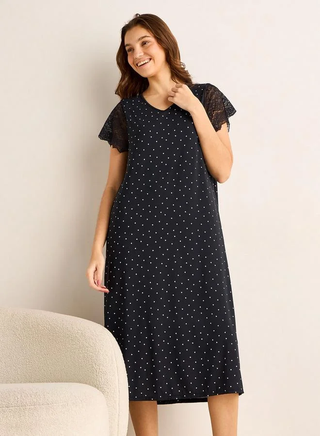 سبلاش فيڤ Night Dress Short Sleeve Heart Print
