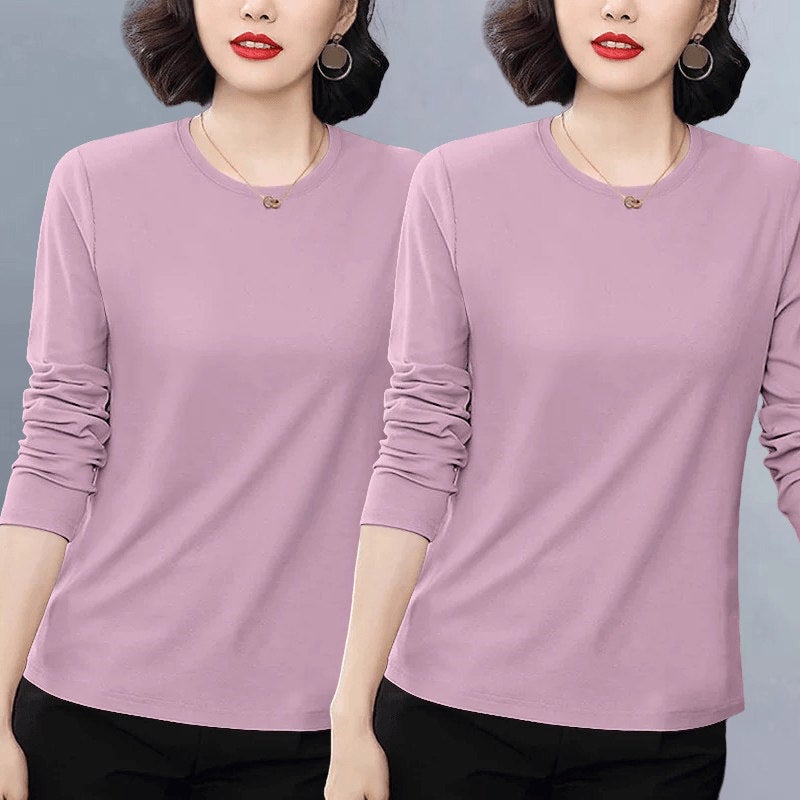 Pure cotton casual popular long-sleeved t-shirt for women's autumn 2025 new loose plus-size versatile age-reducing top with front shoulder - Image 3