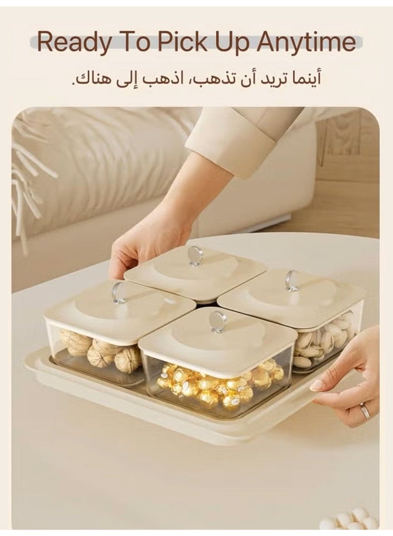 VONQU طوفريات ضيافة سعودية فاخرة | ٤ علب طوفريات كريمية + صينية ضيافة متعددة الاستخدامات | مجموعة صحون مكسرات وحلويات نخب أول مع صحن فواكه تراثي للضيافة المنزلية وحفلات العيد - هدايا ضيافة أنيقة للمناسبات الرسمية تمر - Image 5