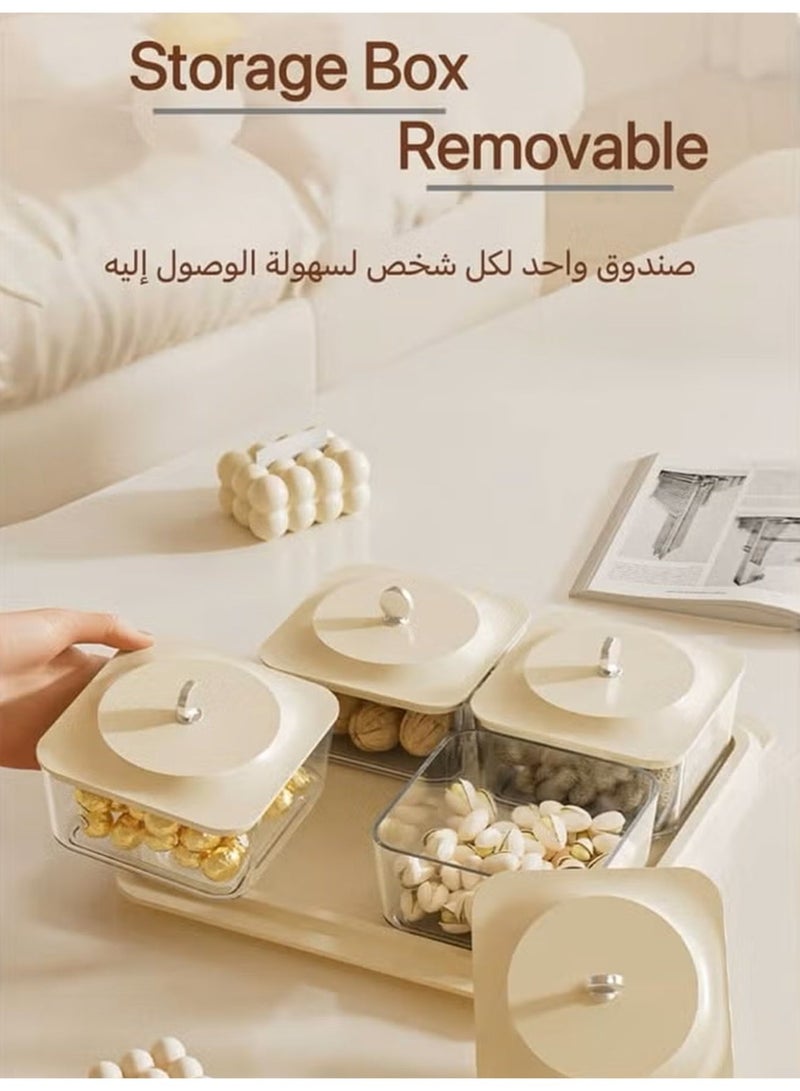 VONQU طوفريات ضيافة سعودية فاخرة | ٤ علب طوفريات كريمية + صينية ضيافة متعددة الاستخدامات | مجموعة صحون مكسرات وحلويات نخب أول مع صحن فواكه تراثي للضيافة المنزلية وحفلات العيد - هدايا ضيافة أنيقة للمناسبات الرسمية تمر - Image 2