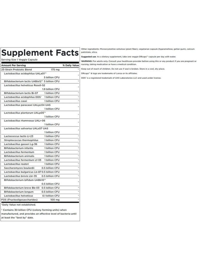 Swanson Epic-Pro 25-Strain Probiotic 30 Billion CFU Digestive Health Immune System Support Prebiotic Nutraflora FOS 30 DRcaps Veggie Capsules (Caps) - Image 2