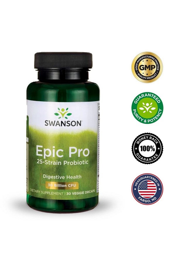 Swanson Epic-Pro 25-Strain Probiotic 30 Billion CFU Digestive Health Immune System Support Prebiotic Nutraflora FOS 30 DRcaps Veggie Capsules (Caps) - Image 5