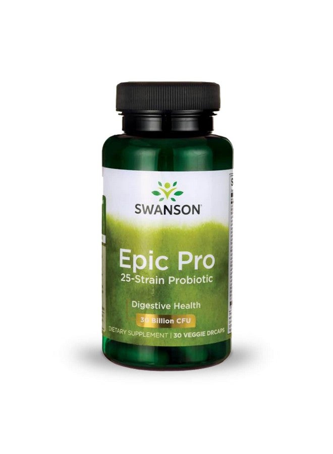 Swanson Epic-Pro 25-Strain Probiotic 30 Billion CFU Digestive Health Immune System Support Prebiotic Nutraflora FOS 30 DRcaps Veggie Capsules (Caps) - Image 1