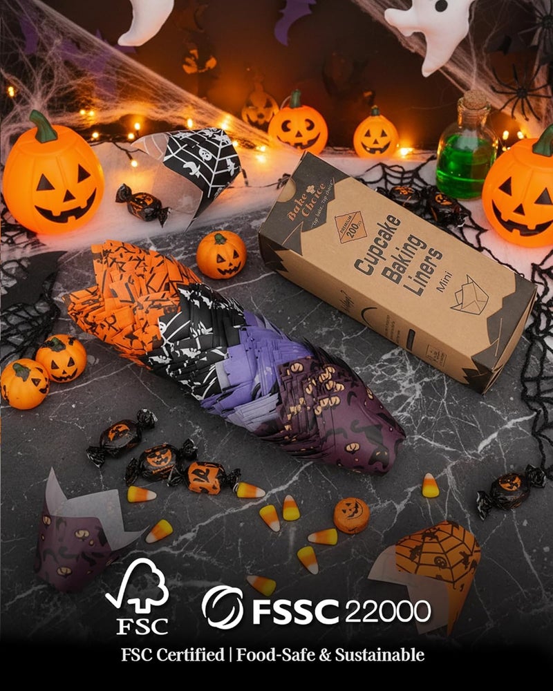 Bake Choice Mini Halloween Tulip Cupcake Liners, 200PCS Mini Muffin Liners for Halloween Party Supplies, Food Grade Cupcake Wrappers, Cupcake Decorations - Image 3