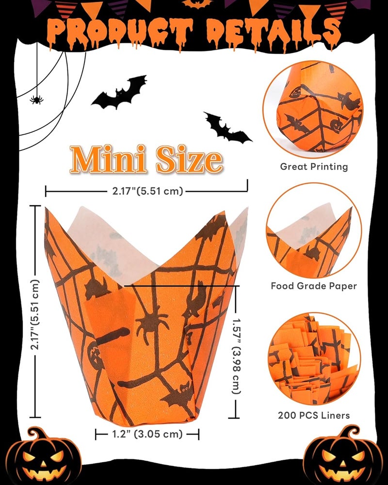 Bake Choice Mini Halloween Tulip Cupcake Liners, 200PCS Mini Muffin Liners for Halloween Party Supplies, Food Grade Cupcake Wrappers, Cupcake Decorations - Image 2