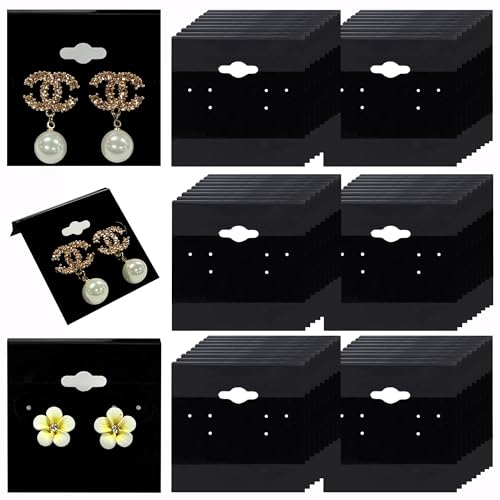 Adorox 200 Piece Black Earring Card Holders with Back Hook – Perfect for Earring Display and Organization - Image 1