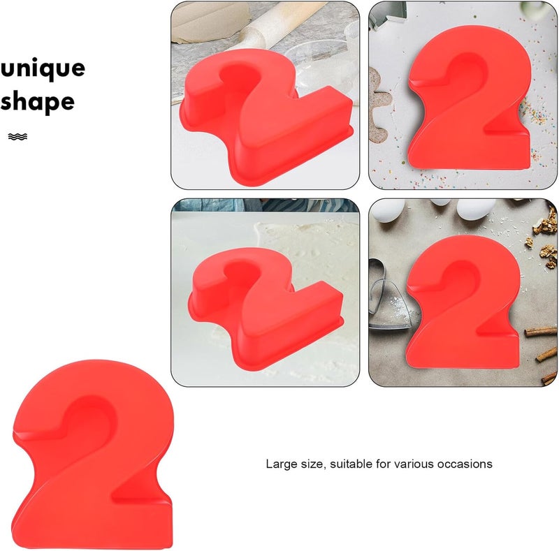 Large Silicone Number Cake Mold, Red 3d Baking Pan, Non-stick Food-grade Silicone, Large Size Number 2 Cake Pan for Birthday and Anniversary Baking - Image 3