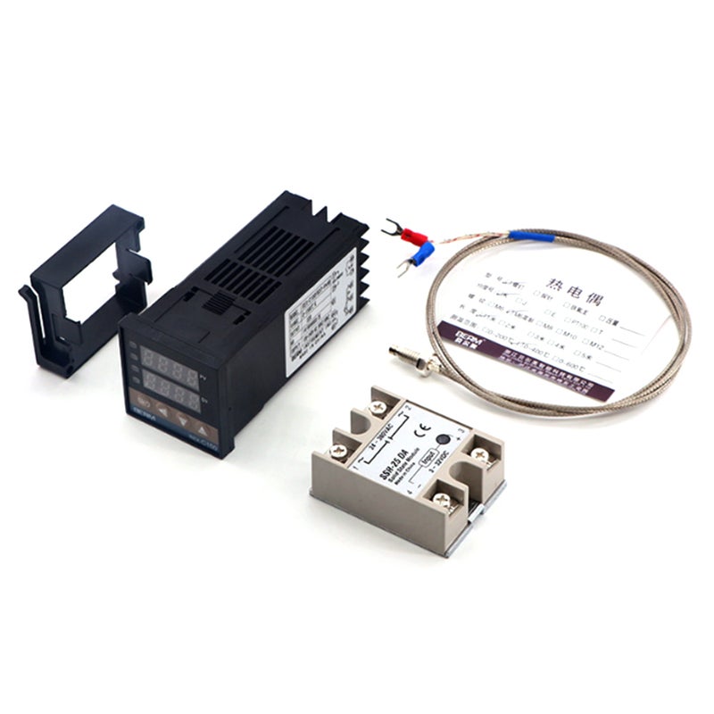 مجموعة من 3 قطع: جهاز تحكم درجة الحرارة الذكي REX-C100FK02-V*DN مع خرج SSR + SSR-25 DA + كابل M6 بطول 1 متر - Image 1