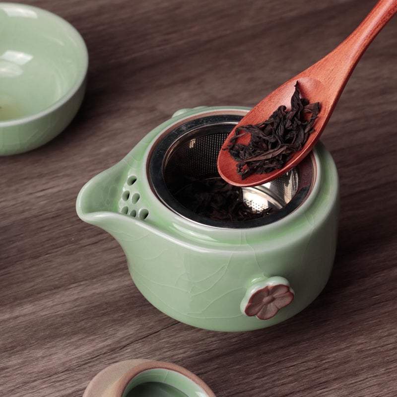 Feify Travel Tea Set Ceramic Tea Pot Set Chinese Kung Fu Teapot Porcelain Gongfu Teacups with Infuser, Portable Bag 1 Pot 2 Mini Cup All in One for Home Office Outdoor Picnic Camping Hotel - Image 2