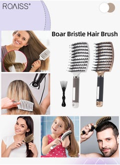 roaiss 2 Pcs Boar Bristle Hairbrush Curly Tangle Free Hair Brush Women Men, Curved Vented Hair Brush for Wet/Long/Short/Thick Hair Reducing Hair Breakage and Frizzy Detangling Brush  - Image 1