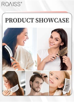 roaiss 2 Pcs Boar Bristle Hairbrush Curly Tangle Free Hair Brush Women Men, Curved Vented Hair Brush for Wet/Long/Short/Thick Hair Reducing Hair Breakage and Frizzy Detangling Brush  - Image 2