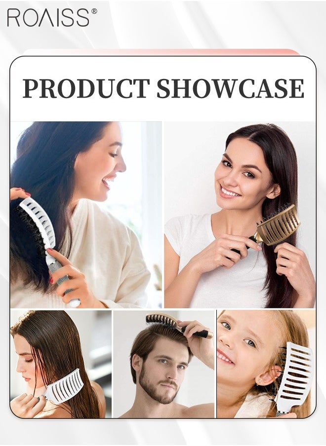 roaiss 2 Pcs Boar Bristle Hairbrush Curly Tangle Free Hair Brush Women Men, Curved Vented Hair Brush for Wet/Long/Short/Thick Hair Reducing Hair Breakage and Frizzy Detangling Brush  - Image 2
