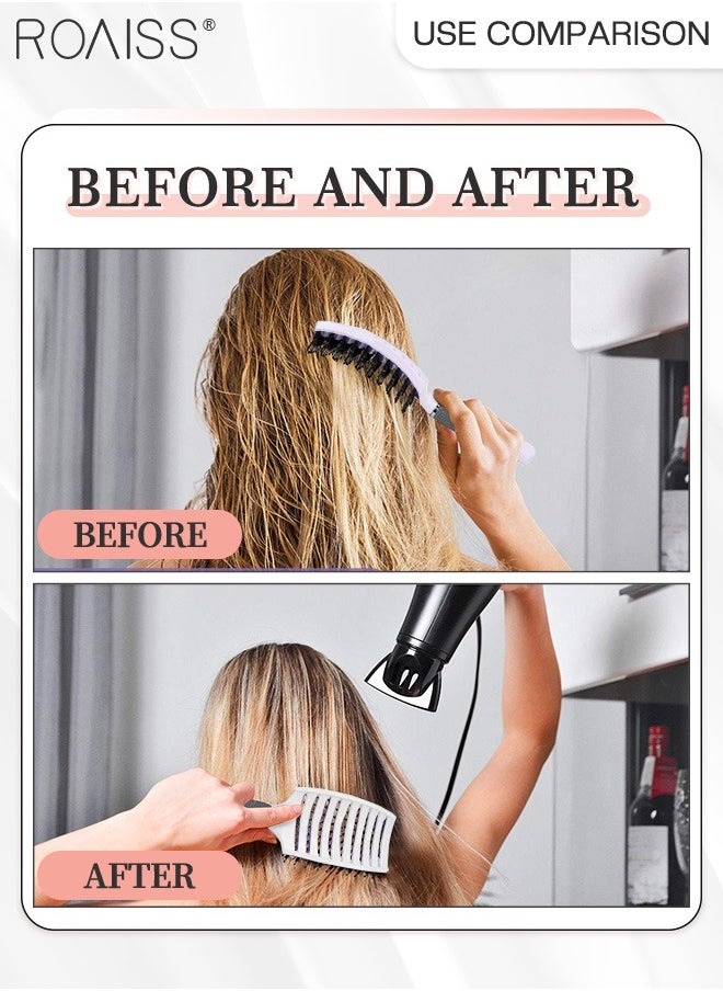 roaiss 2 Pcs Boar Bristle Hairbrush Curly Tangle Free Hair Brush Women Men, Curved Vented Hair Brush for Wet/Long/Short/Thick Hair Reducing Hair Breakage and Frizzy Detangling Brush  - Image 4