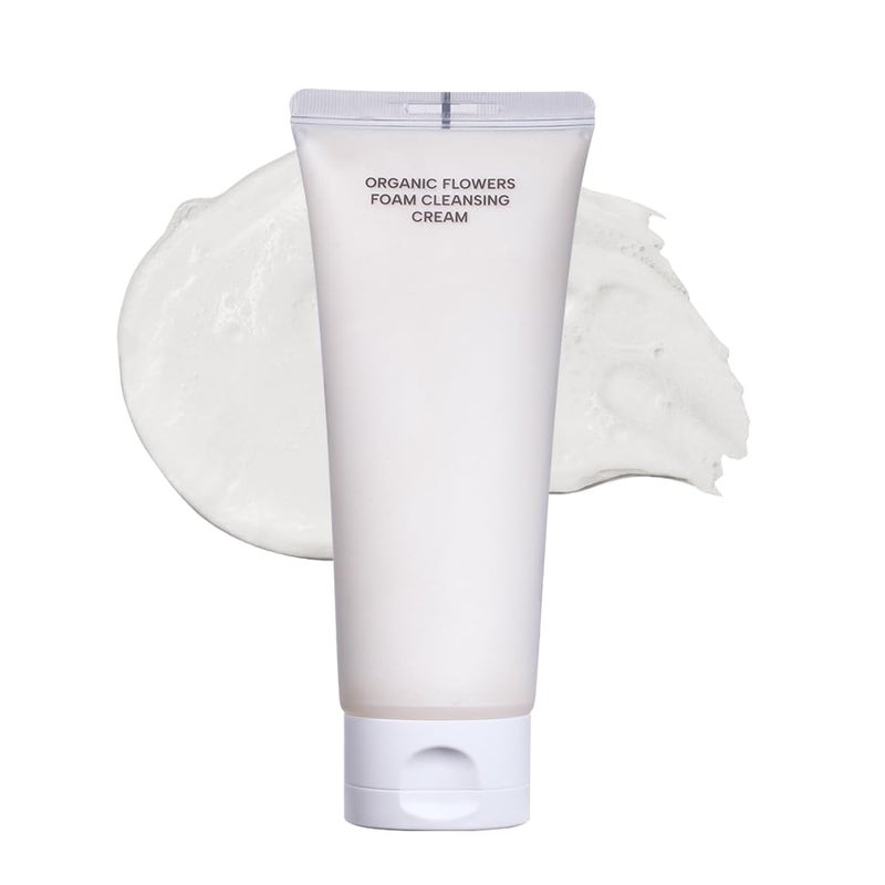 Whamisa Organic Flowers Foam Cleansing Cream  Gentle Hydrating foam cleanser for All skin types Organic Vegan 150ml50 fl oz Korean skincare Deep cleasing Makeup remover Pore cleansing
