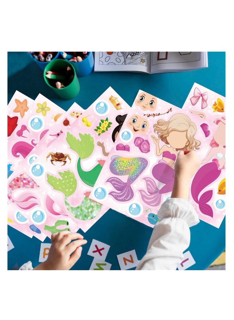 SYOSI 48 Sheets Mermaid Stickers, 8 Style Mermaid Stickers for Kids Favors Birthday Party Decorate, Face Stickers for Classroom Rewards, Mermaid Themed Art Craft Supplies - Image 4