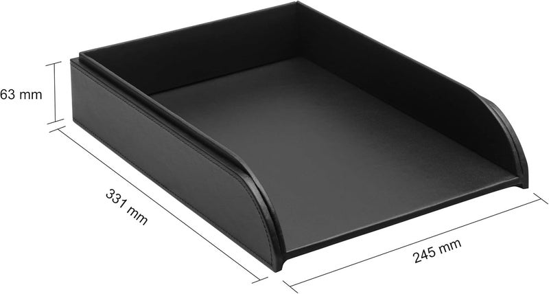 OSCO Black Faux Leather Letter Tray | A4 | Easily Stackable | Desk File Organiser | Paper Storage | Office Document Sorter | Paperwork Filing | No Risers Required | H6.3 x W24.5 x D 33.0 cm | Worldwide simple practical design - Image 5