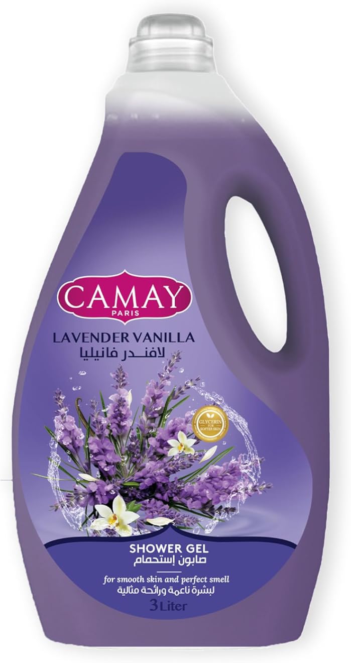 CAMAY Shower Gel Lavendar &amp; vanilla with Glycerine for softer &amp; fragranced skin, 3L