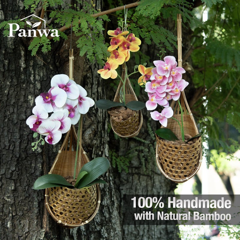 PANWA Handmade 100% Thai Bamboo Hanging Orchid Basket â€“ 4 Inch, 5 Inch, 6 Inch (Triple Set) - Image 2