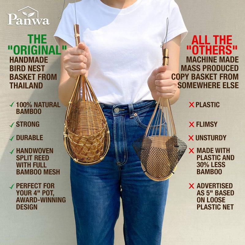 PANWA Handmade 100% Thai Bamboo Hanging Orchid Basket â€“ 4 Inch, 5 Inch, 6 Inch (Triple Set) - Image 5