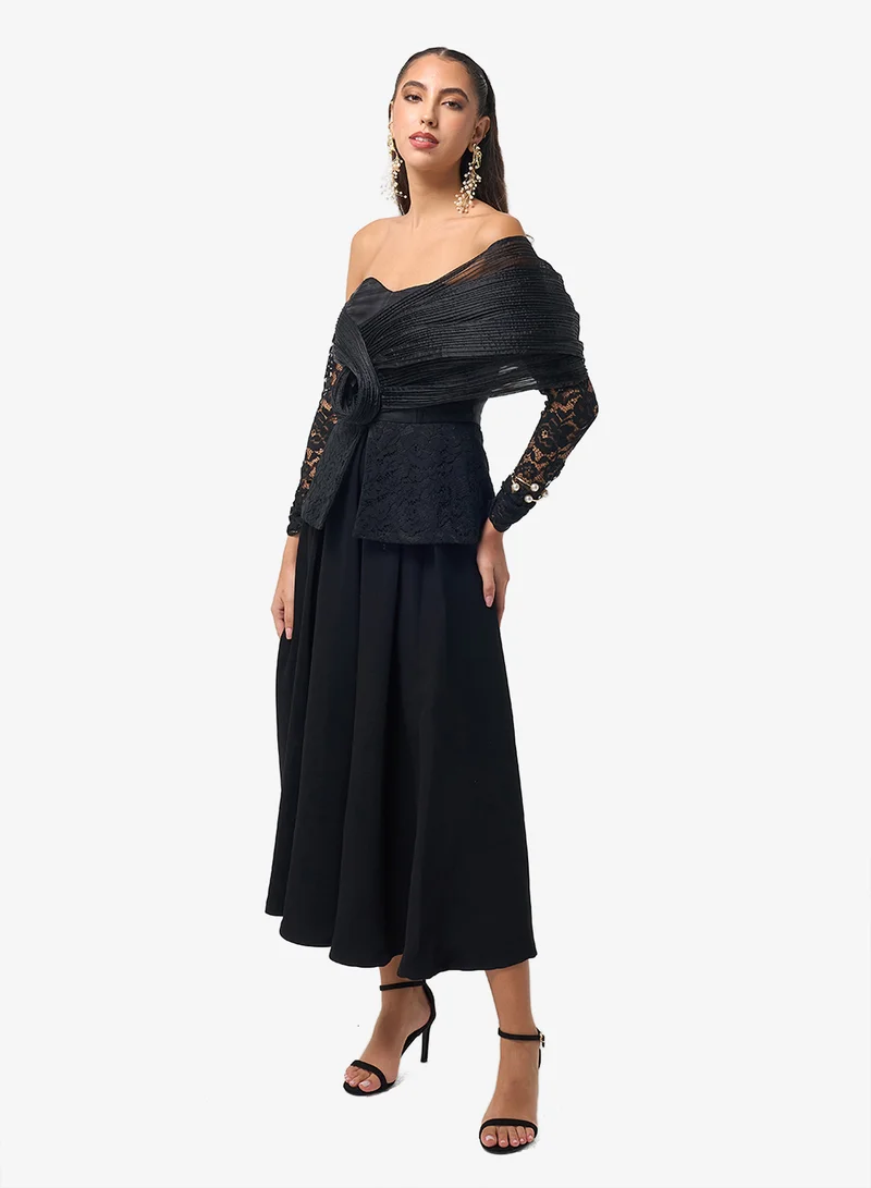 Threadz by Ajooni Lace Detailed Off Shoulder Midi Dress