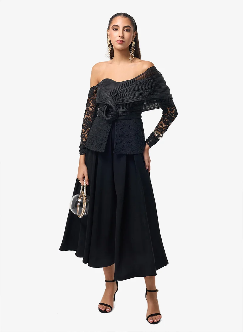 ثريدز باي اجوني Lace Detailed Off Shoulder Midi Dress