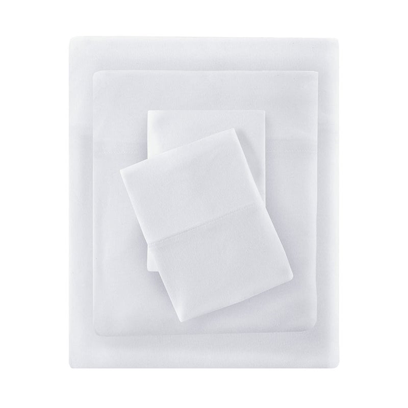 Intelligent Design Cotton Blend Jersey Knit Bed Sheet Set Wrinkle Resistant  Soft Sheets with 14"" Deep Pocket  All Season  Cozy Bedding-Set  Matching Pillow Case  Full  White 4 Piece - Image 2
