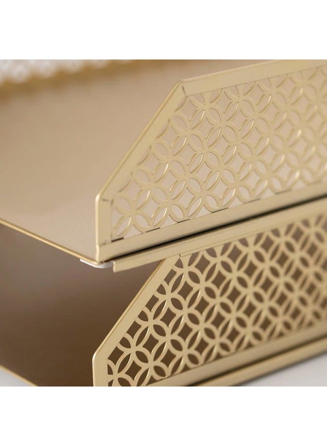 Blu Monaco Gold Desk Organizer Stackable Paper Tray Set of 2 - Metal Two Tier Tray - Stackable Letter Tray - Inbox Tray for Desk - Image 5