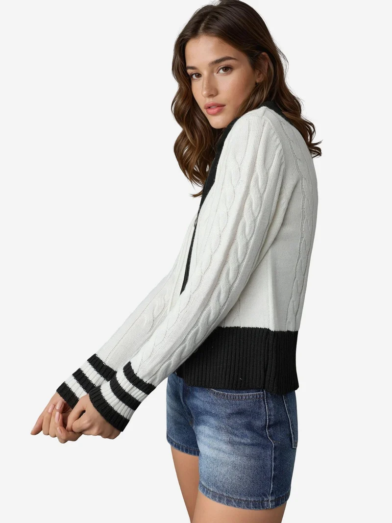 My Fashion Dusty White MY FASHION Polo Neck Zippered Cardigan for Women | Best Price UAE