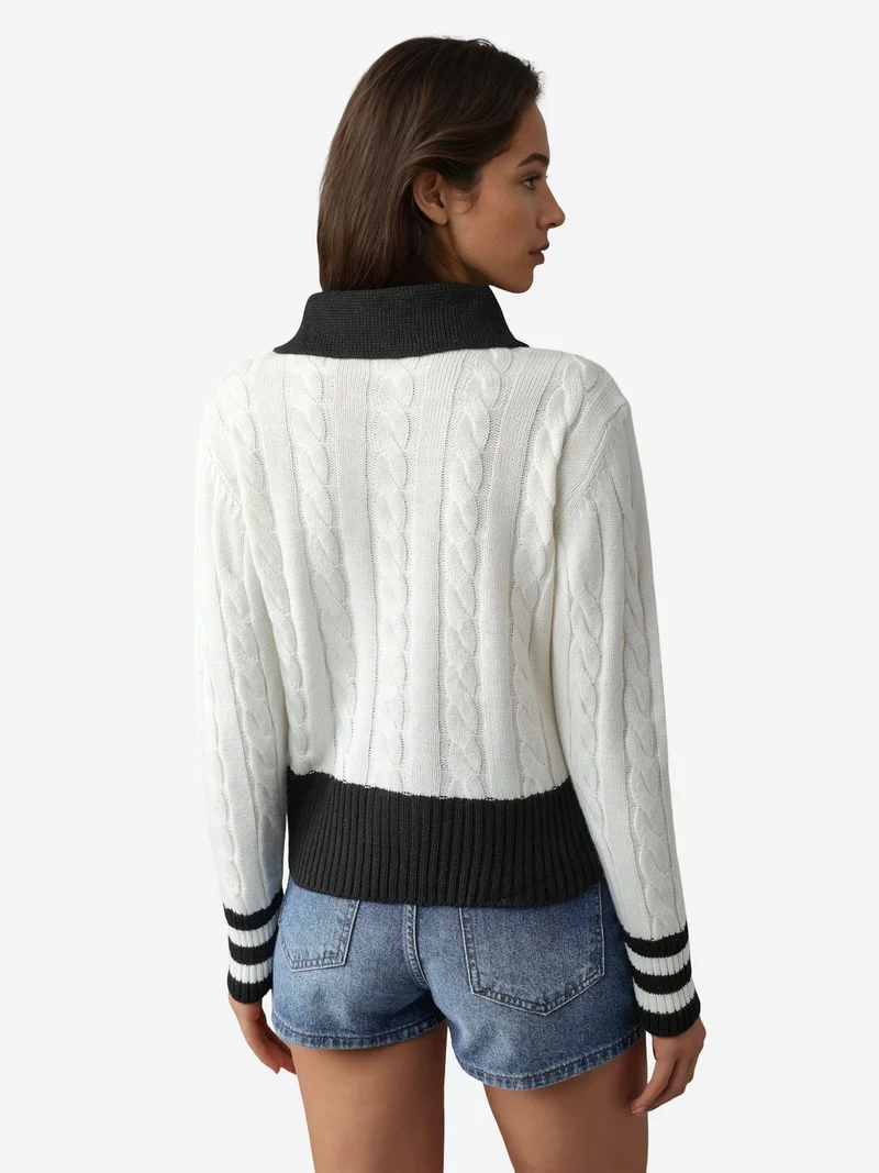 My Fashion Dusty White MY FASHION Polo Neck Zippered Cardigan for Women | Best Price UAE