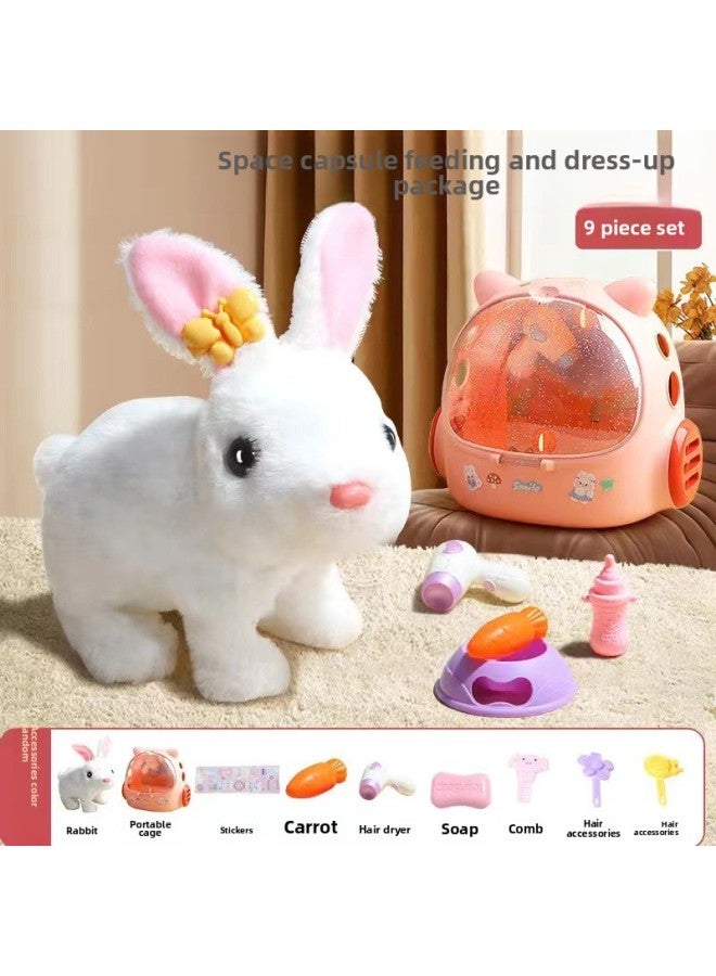 Children's Electric Simulation Small White Rabbit Will Call Girls Pet Doll Backpack Dog Gift Puzzle Plush Toy-Color:White-backpack Cute Pet Rabbit [travel Convenient Suit]]-Specifications:[Rechargeable Battery Set] Long-lasting Cycle Convenient  - Image 1