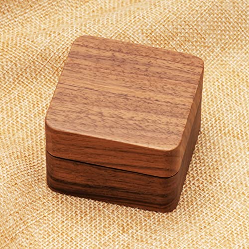 COSISO Square Solid Wood Double Ring Box Case for Wedding Ceremony Engagement Proposal,Wooden Ring Holder for 2 Rings (Black Inner) - Image 4