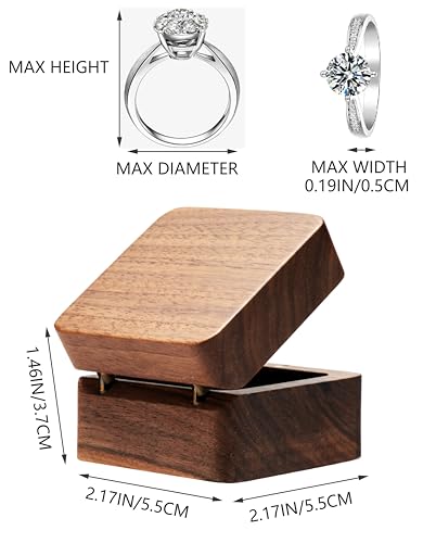 COSISO Square Solid Wood Double Ring Box Case for Wedding Ceremony Engagement Proposal,Wooden Ring Holder for 2 Rings (Black Inner) - Image 3