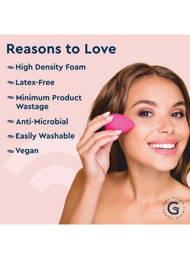 GUBB Professional Mini Makeup Sponge Beauty Blender | Cosmetic Blending Tool For Liquid, Cream & Powder Beauty Products| Egg Shape Face Sponge Puff Pack Of 3 (Bright Pink) - Image 3