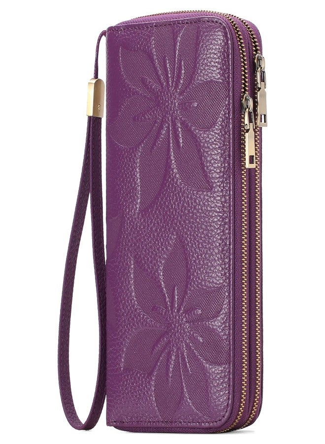 GAEKEAO Wallet for Women Clutch RFID Blocking Leather Wristlet Purse Large Capacity Credit Card Holder with Grip Hand Strap, A23 Embossed Purple, Medium, Classic - Image 4