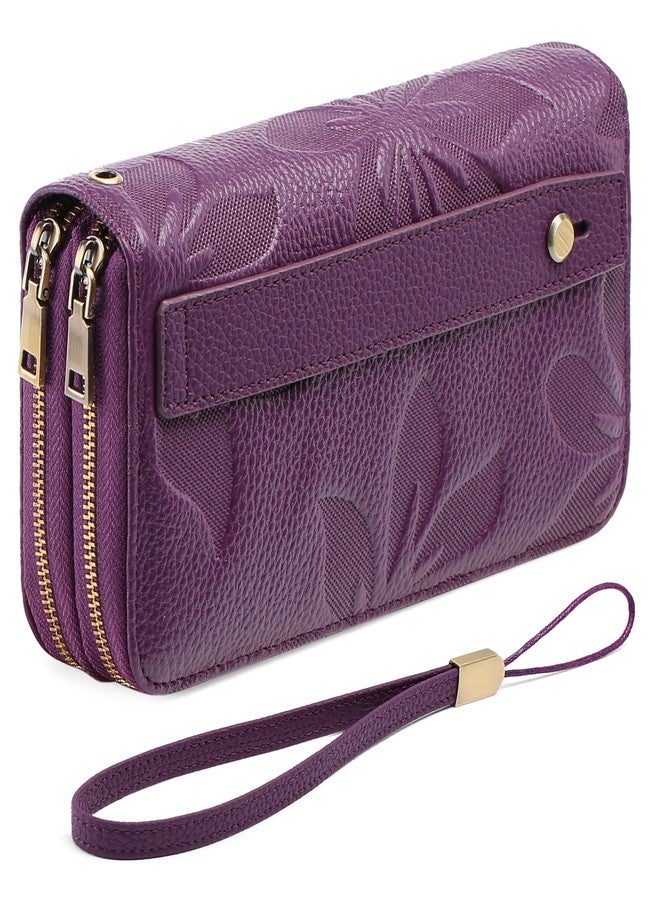 GAEKEAO Wallet for Women Clutch RFID Blocking Leather Wristlet Purse Large Capacity Credit Card Holder with Grip Hand Strap, A23 Embossed Purple, Medium, Classic - Image 1