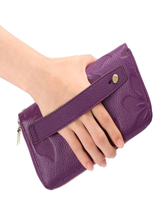GAEKEAO Wallet for Women Clutch RFID Blocking Leather Wristlet Purse Large Capacity Credit Card Holder with Grip Hand Strap, A23 Embossed Purple, Medium, Classic - Image 5