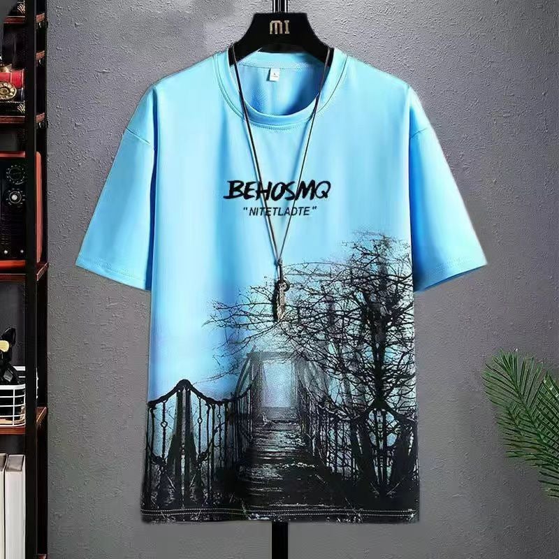 New Short-Sleeved T-Shirt Men'S Summer Korean-Style Trendy Simple Half-Sleeved Top Hong Kong-Style Loose Casual Trendy Brand T-Shirt - Image 4
