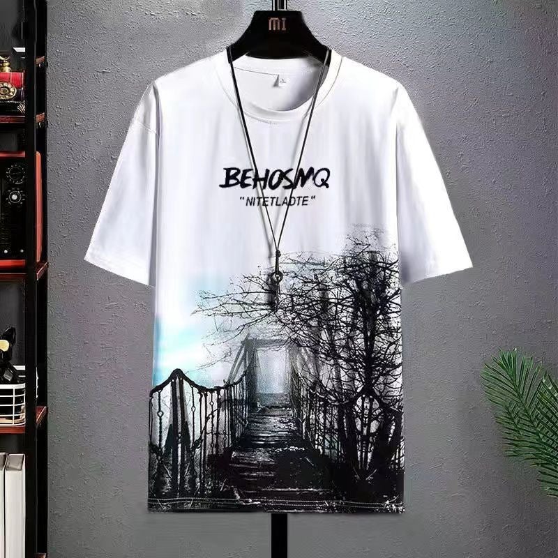 New Short-Sleeved T-Shirt Men'S Summer Korean-Style Trendy Simple Half-Sleeved Top Hong Kong-Style Loose Casual Trendy Brand T-Shirt - Image 5
