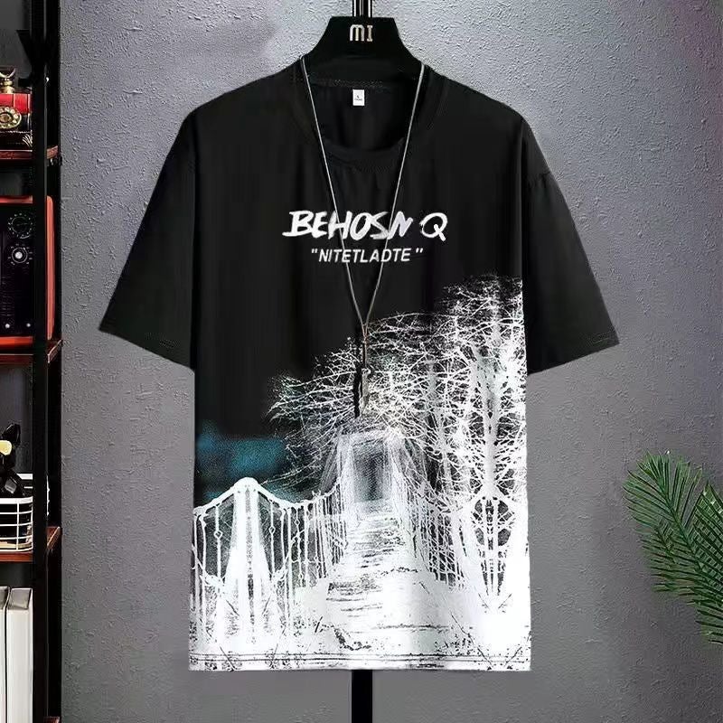New Short-Sleeved T-Shirt Men'S Summer Korean-Style Trendy Simple Half-Sleeved Top Hong Kong-Style Loose Casual Trendy Brand T-Shirt - Image 3