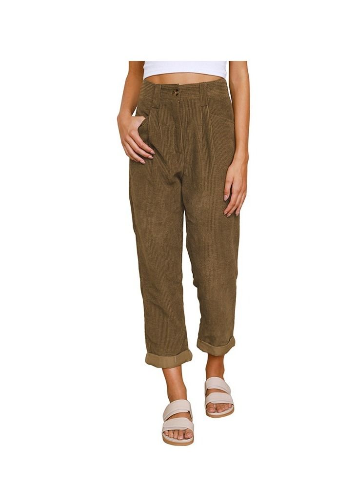 Loquat New Women's High-waisted Solid Color Corduroy Loose Casual Pants  - Image 1