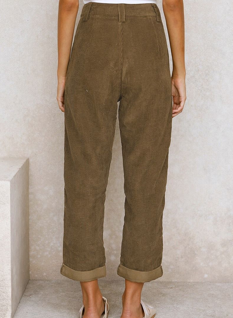 Loquat New Women's High-waisted Solid Color Corduroy Loose Casual Pants  - Image 2