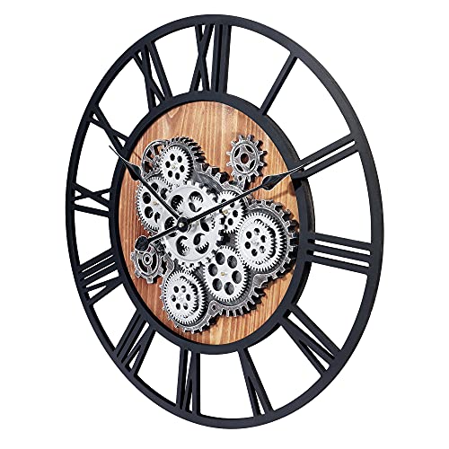 Lafocuse 23 Inch Real Moving Gear Wall Clock, Steampunk Wooden Large Wall Clock for Living Room Decor - Image 5
