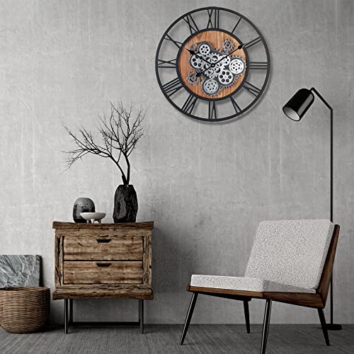 Lafocuse 23 Inch Real Moving Gear Wall Clock, Steampunk Wooden Large Wall Clock for Living Room Decor - Image 4
