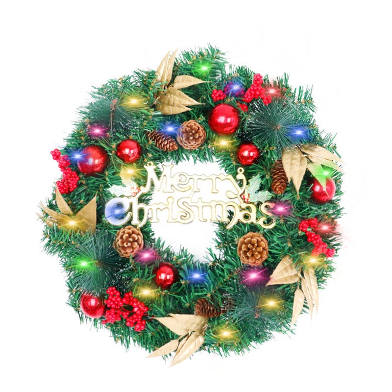 Christmas Wreaths for Front Door 11.8-inch-inch Artificial Christmas Wreath Pre Lit with 20 Colored LED Lights Pine Cones Berries Xmas Ball Ornaments Decorations for Christmas Festival Celebration - Image 1