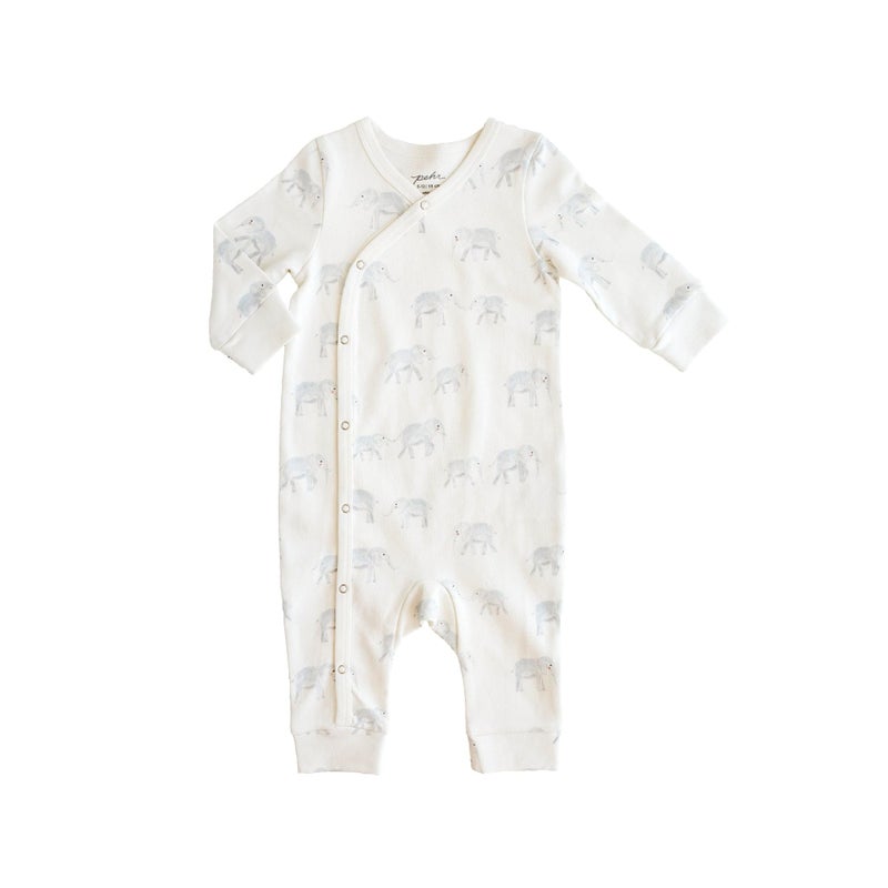 PEHR Kimono Romper Follow Me Elephant 100 Organic Cotton Baby Outfit EasyWrap Style with Snap Closures Sizes 03 Months