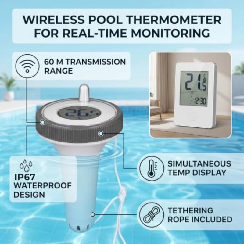 Dpofirs Wireless Digital Water Temperature Thermometer, Pool Thermometer, Floating Easy Read, IP67 Waterproof, LCD Display, for Swimming Pool SPA Hot Tub Fish - Image 2