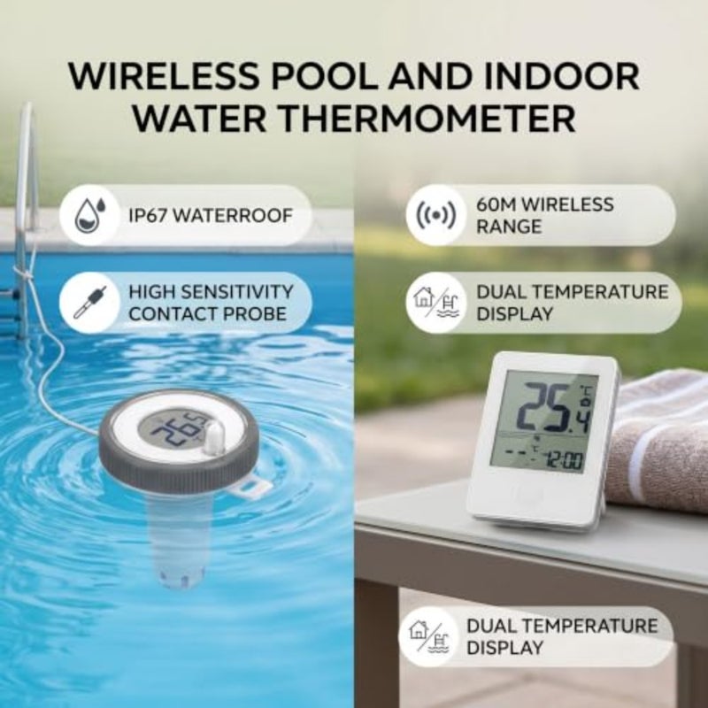 Dpofirs Wireless Digital Water Temperature Thermometer, Pool Thermometer, Floating Easy Read, IP67 Waterproof, LCD Display, for Swimming Pool SPA Hot Tub Fish - Image 3