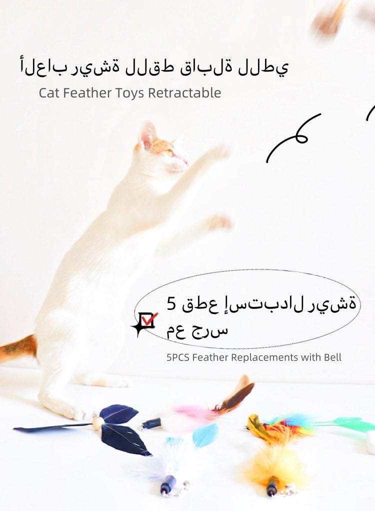 Cat Feather Toys Retractable Interactive Cat Toys for Indoor Cats, Cute Cat Chew Toys, Kitten Fun Door Hanging,  5PCS Feather Replacements with Bell - Image 1